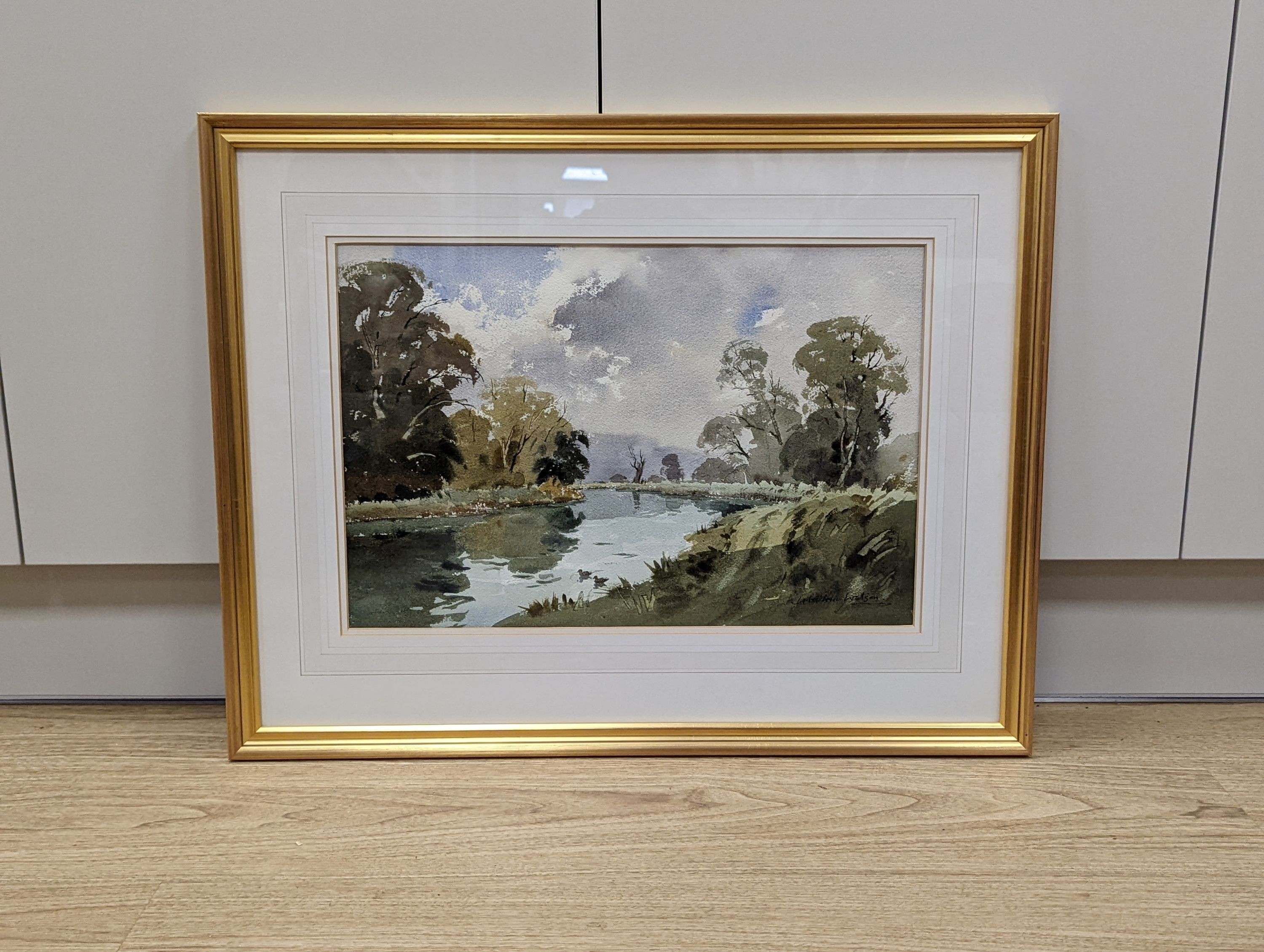 James Fletcher-Watson (1913-2004), watercolour, 'River Avon, Middle Woodford', signed, 32 x 48cm